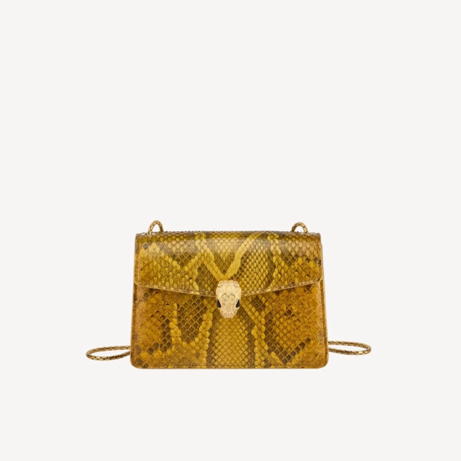 BVLGARI Serpenti Forever Mini Crossbody Bag in Gold for Women | Luxury Leather Handbag