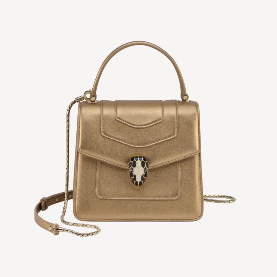 BVLGARI Serpenti Forever Top Handle Bag in Gold for Women | Luxury Designer Handbag