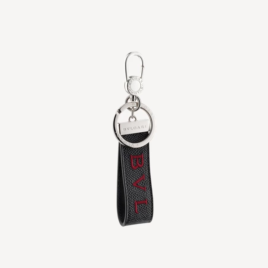 BVLGARI Man Black Leather Keyring for Men | Luxury Designer Key Chain