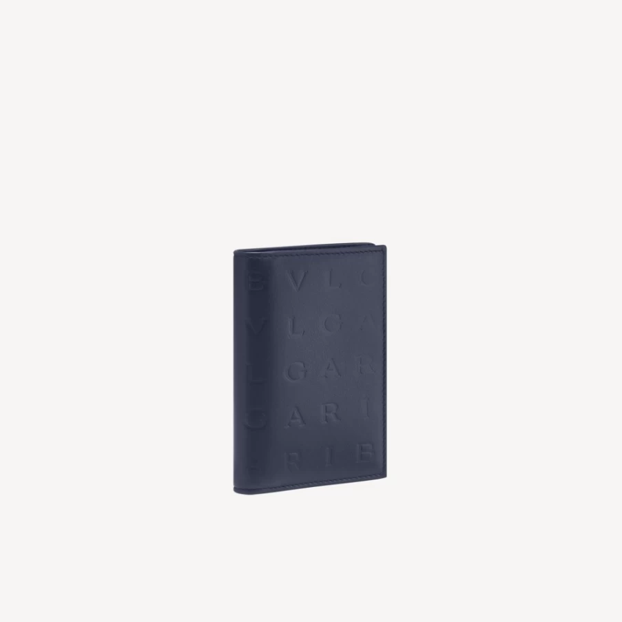 BVLGARI Blue Leather Logo Infinitum Folded Card Holder for Women