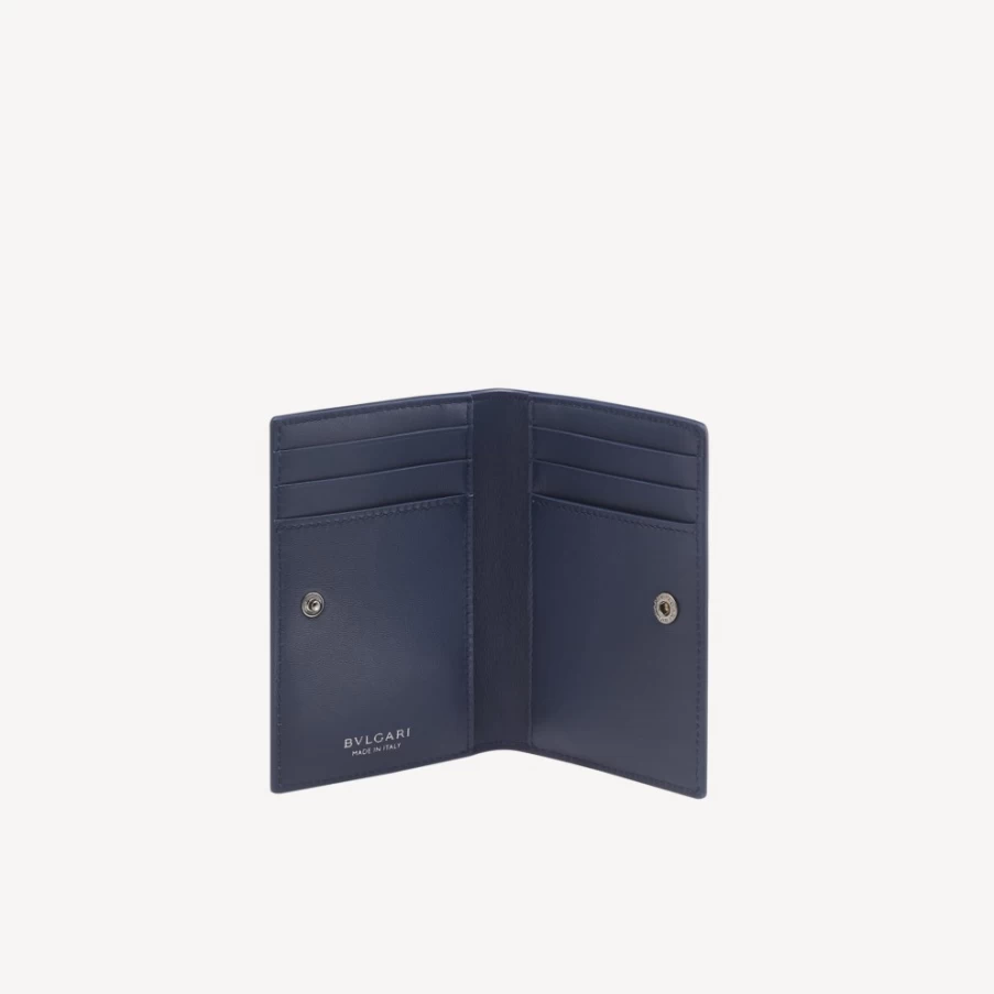 BVLGARI Blue Leather Logo Infinitum Folded Card Holder for Women
