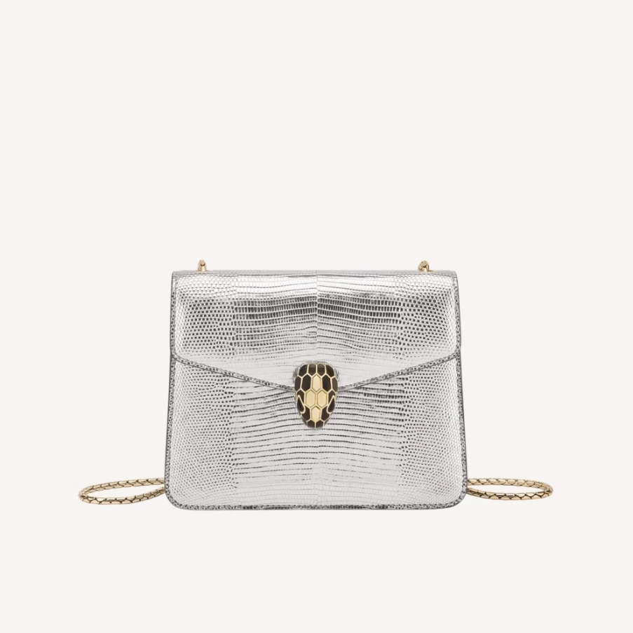 BVLGARI Serpenti Forever Crossbody Bag in Silver for Women | Luxury Designer Handbag
