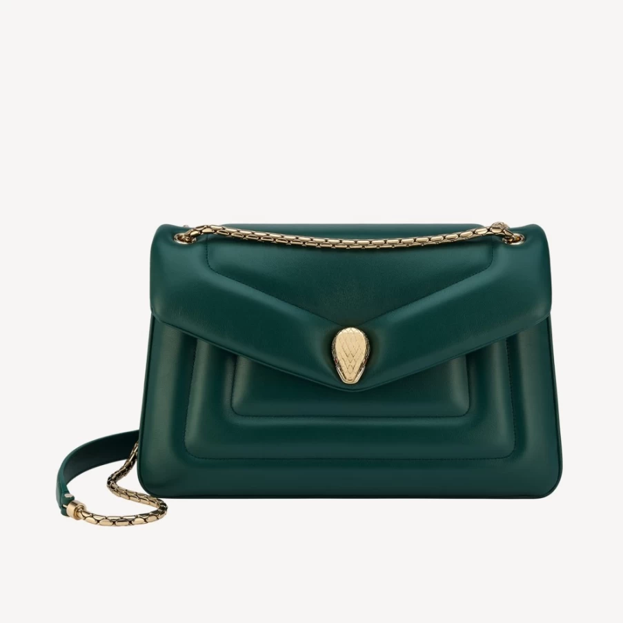 BVLGARI Serpenti Reverse Green Shoulder Bag for Women | Luxury Designer Handbag