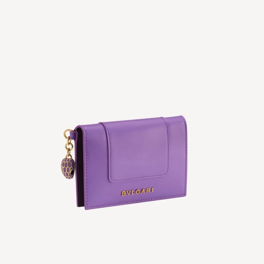 BVLGARI Serpenti Forever Purple Leather Card Holder for Women