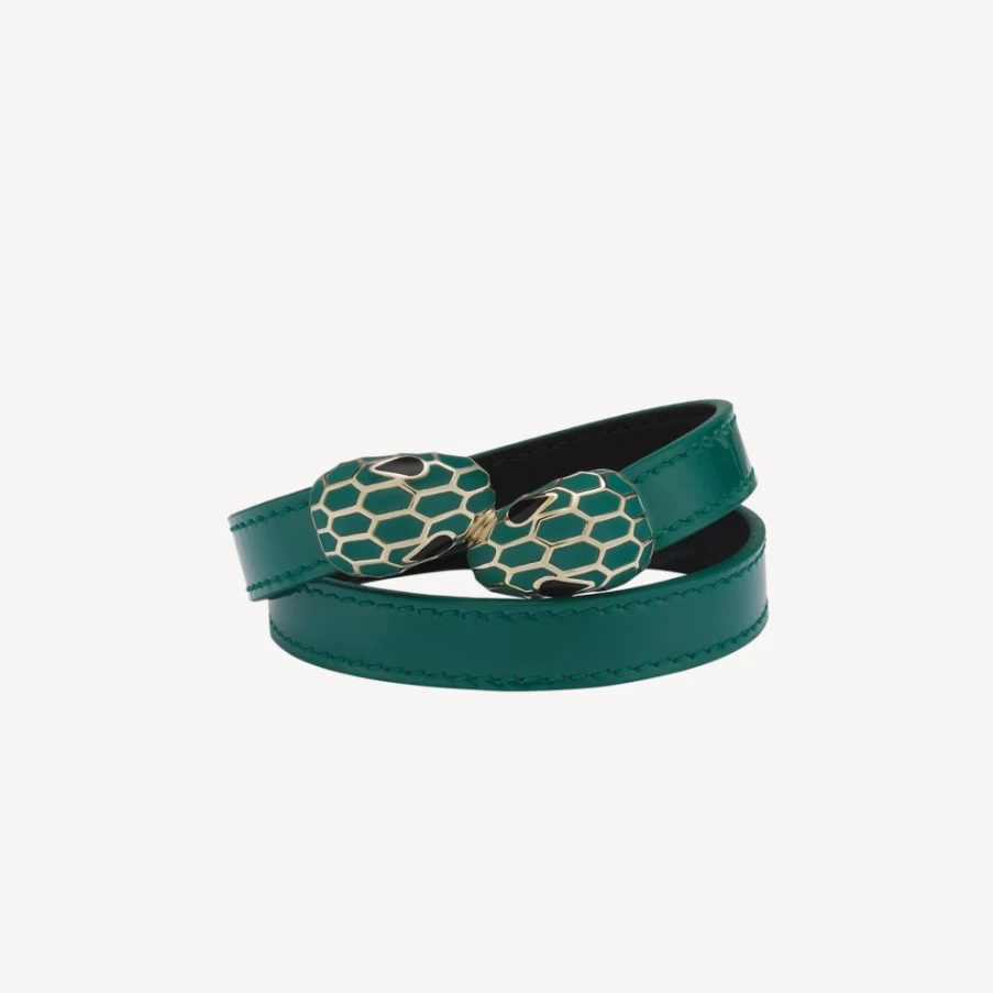 BVLGARI Serpenti Forever Green Leather Bracelet for Women
