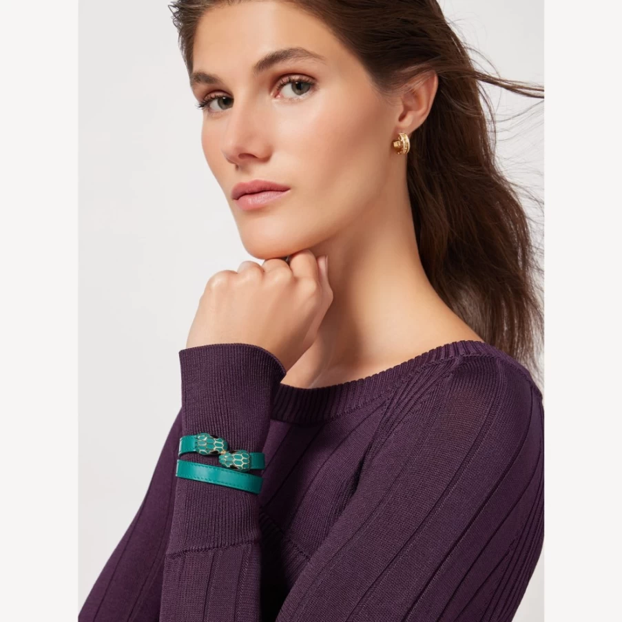 BVLGARI Serpenti Forever Green Leather Bracelet for Women