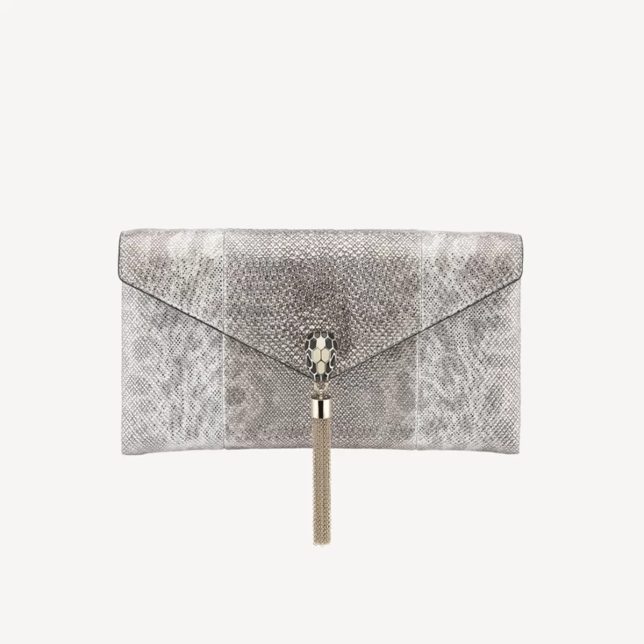 BVLGARI Serpenti White Clutch Bag for Women | Luxury Designer Handbag