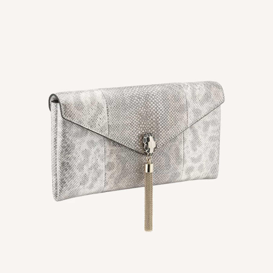 BVLGARI Serpenti White Clutch Bag for Women | Luxury Designer Handbag