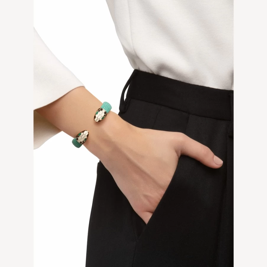 BVLGARI Serpenti Forever Green Bracelet for Women | Luxury Snake Design