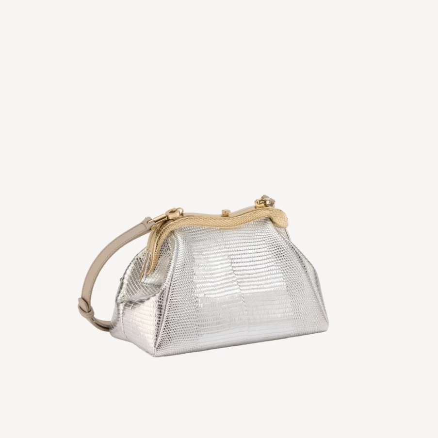 BVLGARI Women's Silver Serpentine Pouch Luxury Clutch Bag