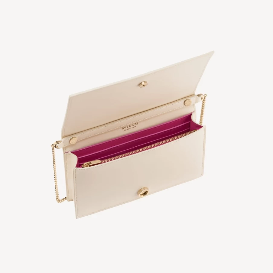 BVLGARI Women's Ivory Logo Infinitum Chain Wallet | Luxury Designer Handbag