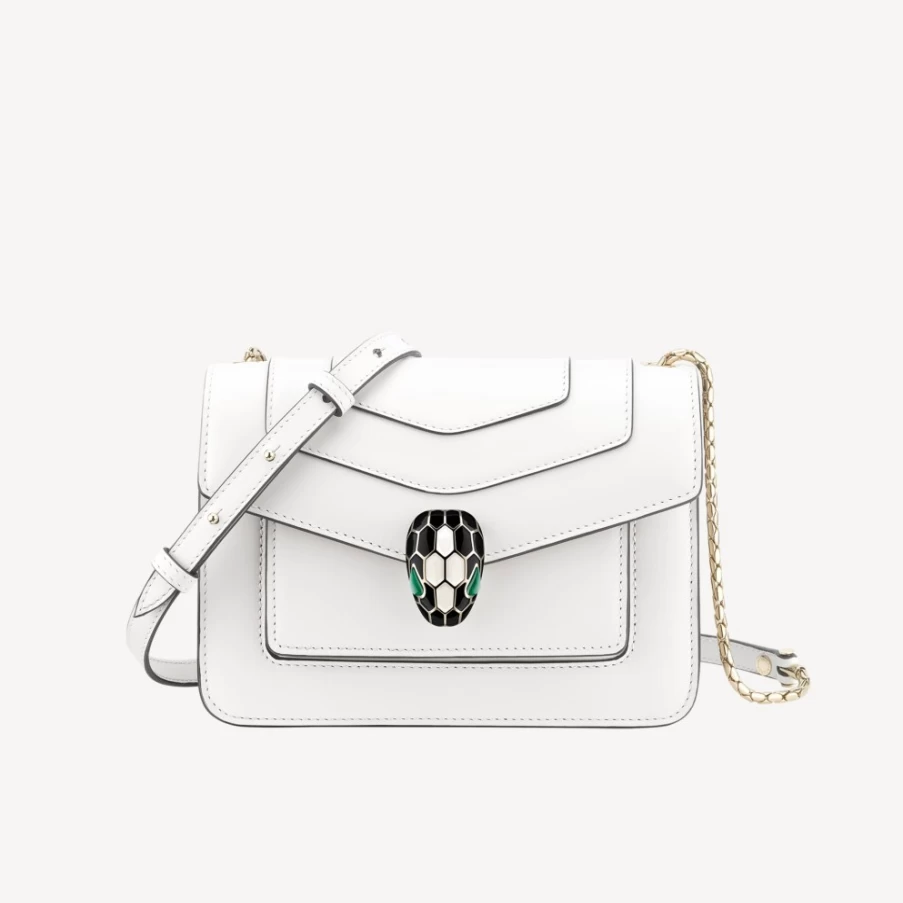 BVLGARI Serpenti Forever White Crossbody Bag for Women | Luxury Designer Handbag