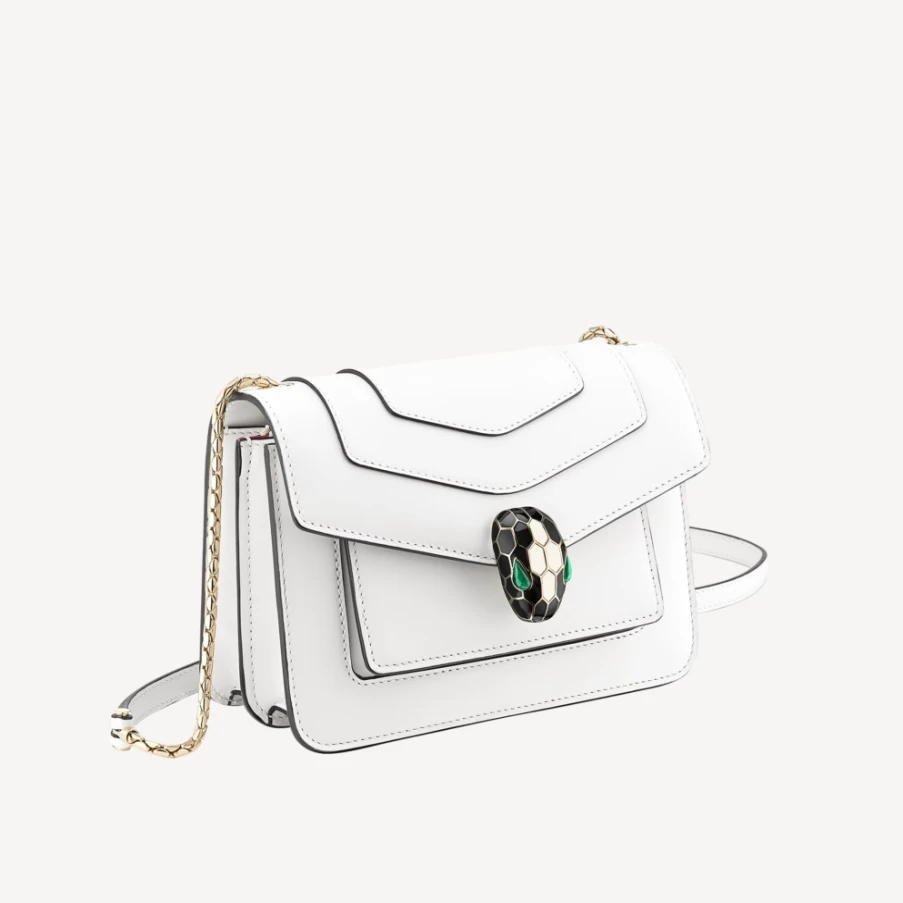 BVLGARI Serpenti Forever White Crossbody Bag for Women | Luxury Designer Handbag