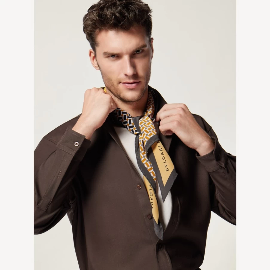BVLGARI Men's Black Heritage Triangle Scarf - Luxury Cashmere Wrap