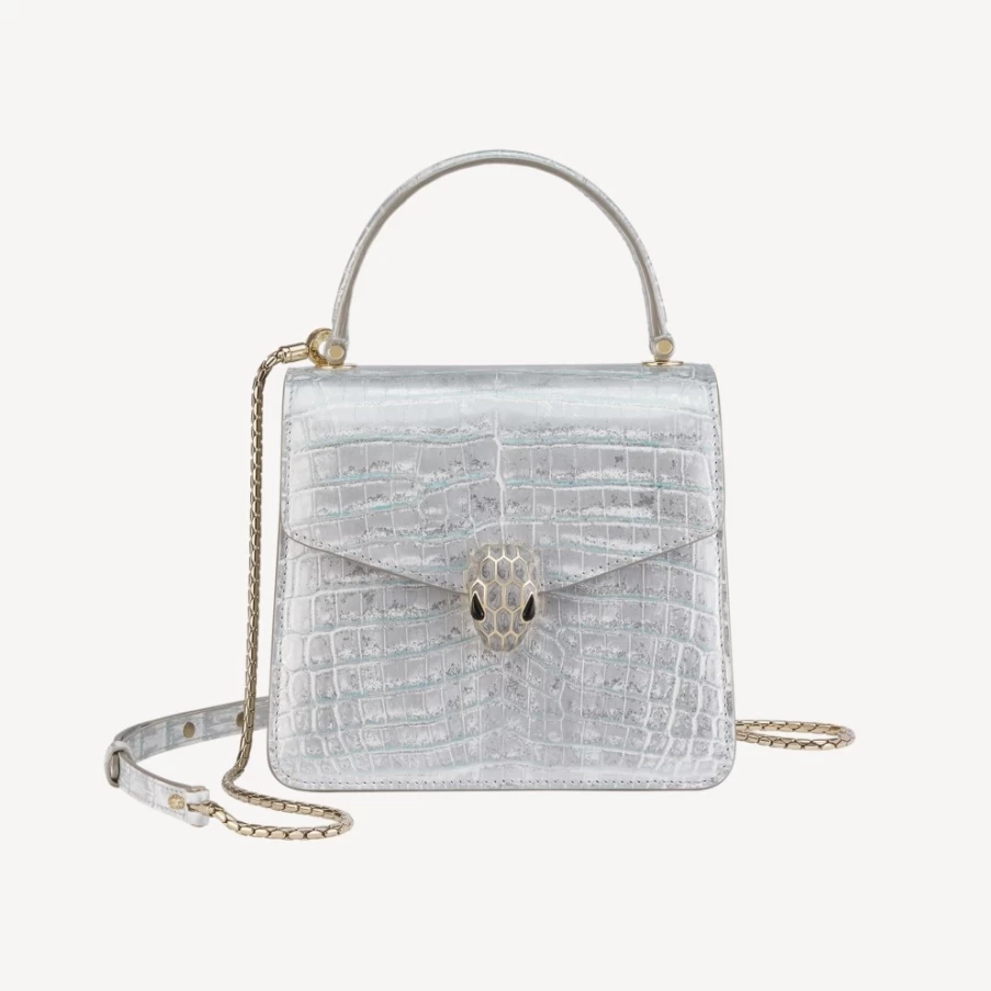 BVLGARI Serpenti Forever Top Handle Bag for Women in White | Luxury Leather Shoulder Bag