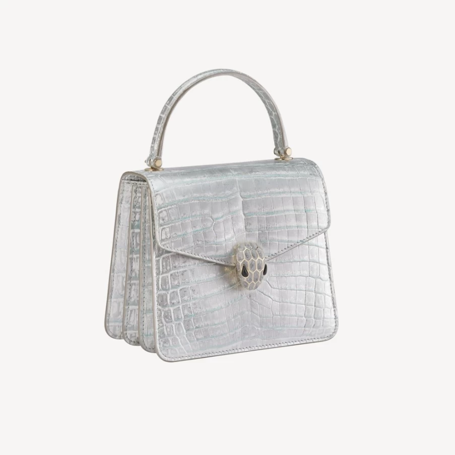 BVLGARI Serpenti Forever Top Handle Bag for Women in White | Luxury Leather Shoulder Bag