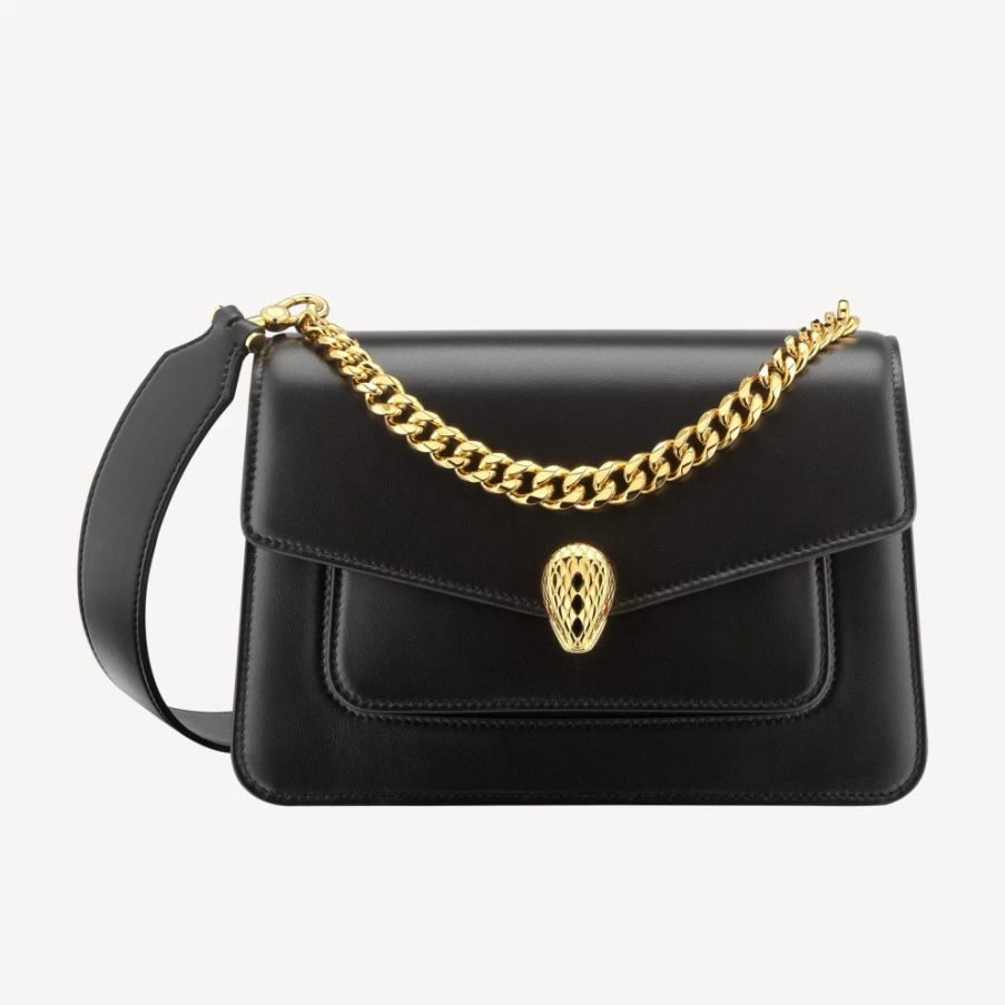 BVLGARI Serpenti Forever Black Crossbody Bag for Women | Luxury Leather Handbag