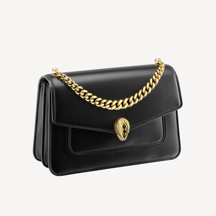 BVLGARI Serpenti Forever Black Crossbody Bag for Women | Luxury Leather Handbag