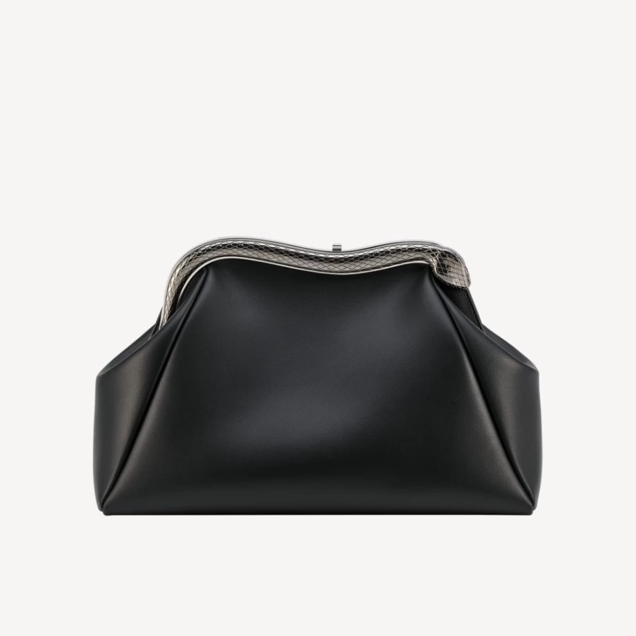 BVLGARI Black Serpentine Pouch for Women | Luxury Leather Clutch