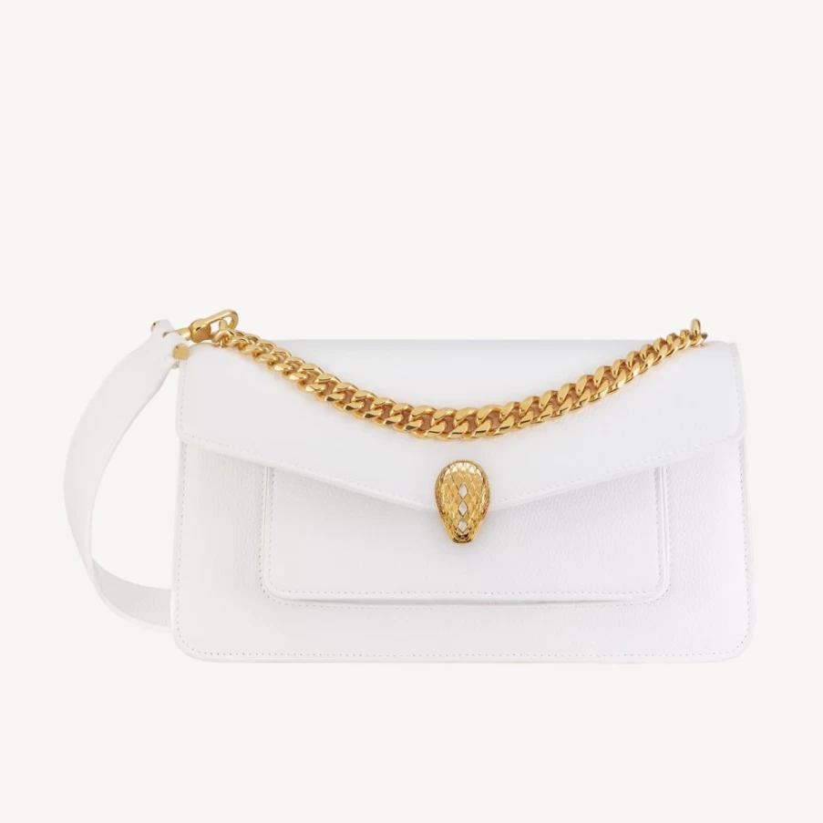 BVLGARI Serpenti White East-West Maxi Chain Shoulder Bag for Women