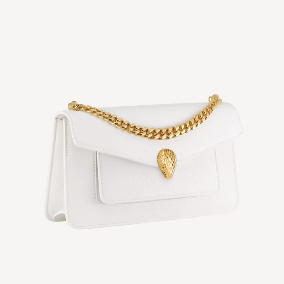 BVLGARI Serpenti White East-West Maxi Chain Shoulder Bag for Women