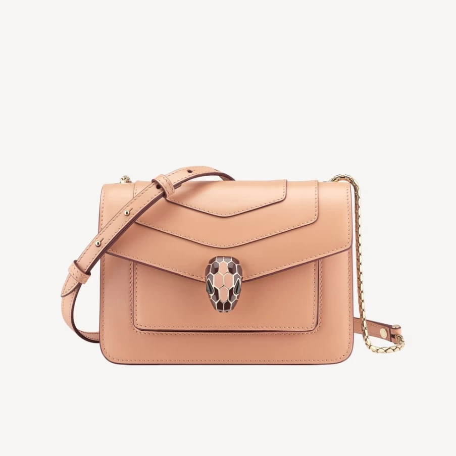 BVLGARI Serpenti Forever Beige Leather Crossbody Bag for Women