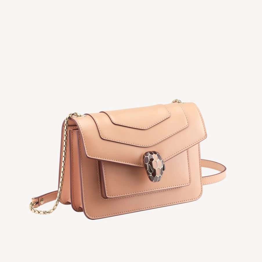 BVLGARI Serpenti Forever Beige Leather Crossbody Bag for Women