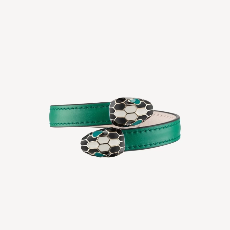 BVLGARI Serpenti Forever Green Leather Bracelet for Women