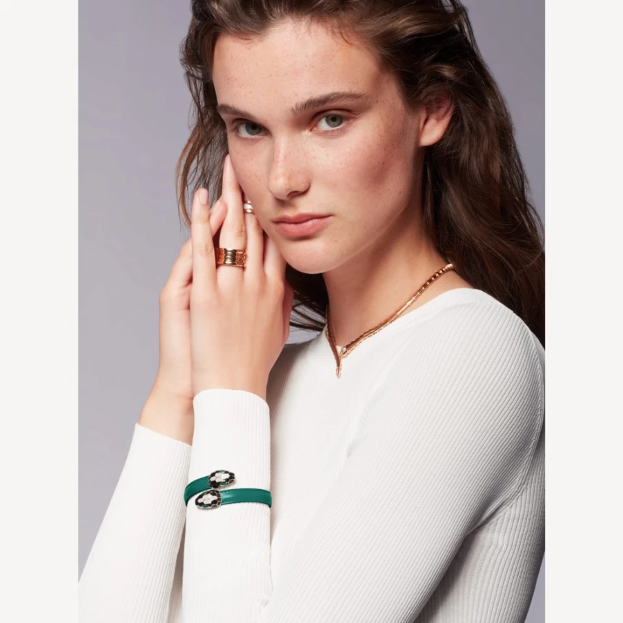 BVLGARI Serpenti Forever Green Leather Bracelet for Women