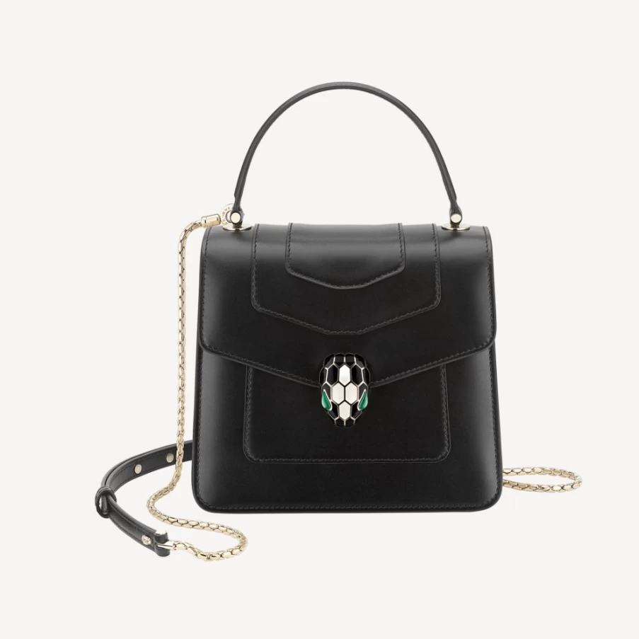 BVLGARI Serpenti Forever Black Top Handle Bag for Women