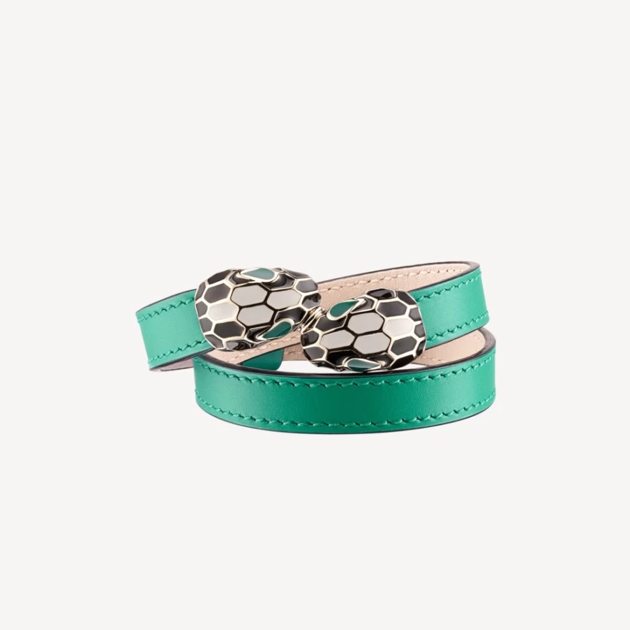 BVLGARI Serpenti Forever Green Leather Bracelet for Women