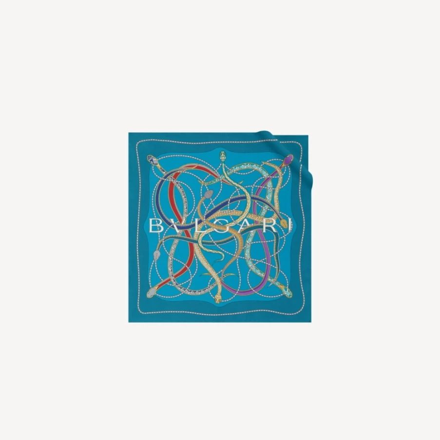 BVLGARI Serpenti 75 Light Blue Scarf for Men | Luxury Silk Accessory