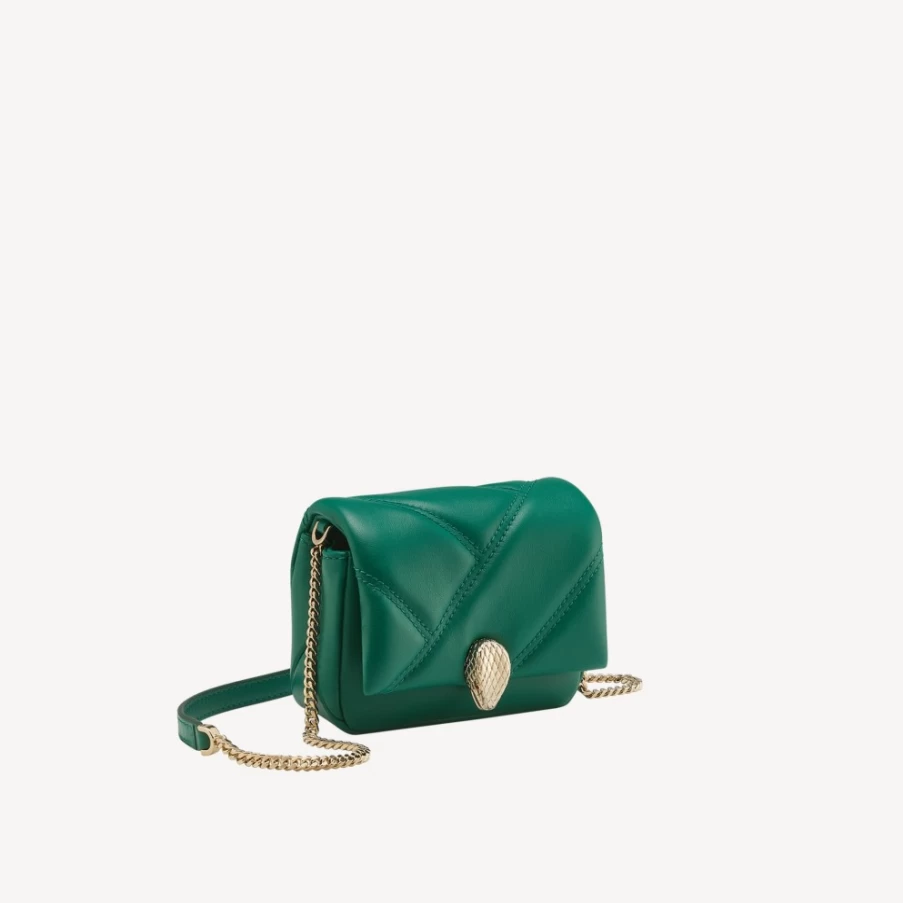 BVLGARI Serpenti Cabochon Green Micro Bag for Women | Luxury Leather Crossbody Clutch