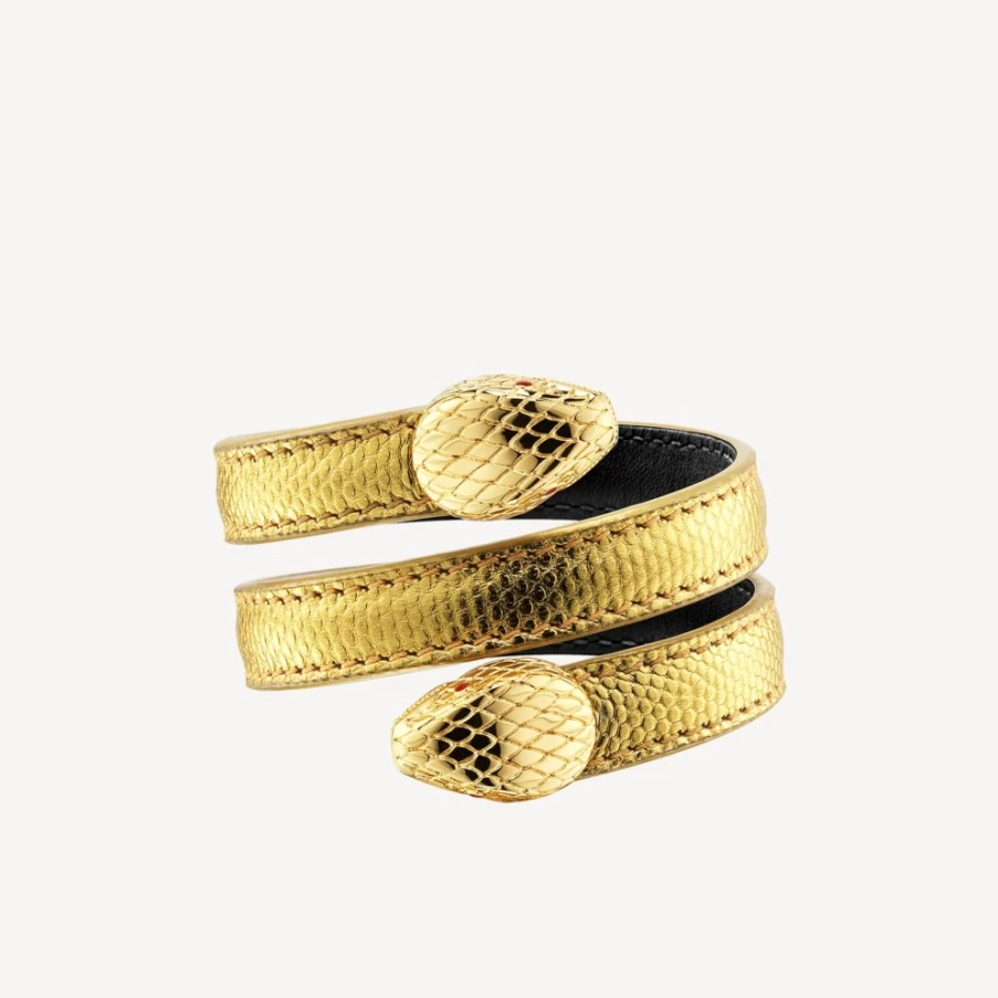 BVLGARI Serpenti Forever Leather Bracelet in Gold for Women | Luxury Italian Jewelry