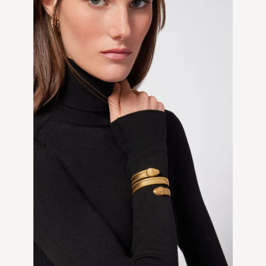 BVLGARI Serpenti Forever Leather Bracelet in Gold for Women | Luxury Italian Jewelry