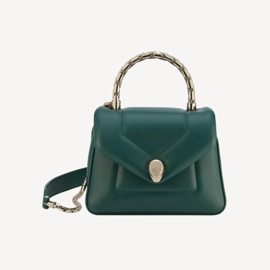 BVLGARI Serpenti Reverse Green Top Handle Bag for Women