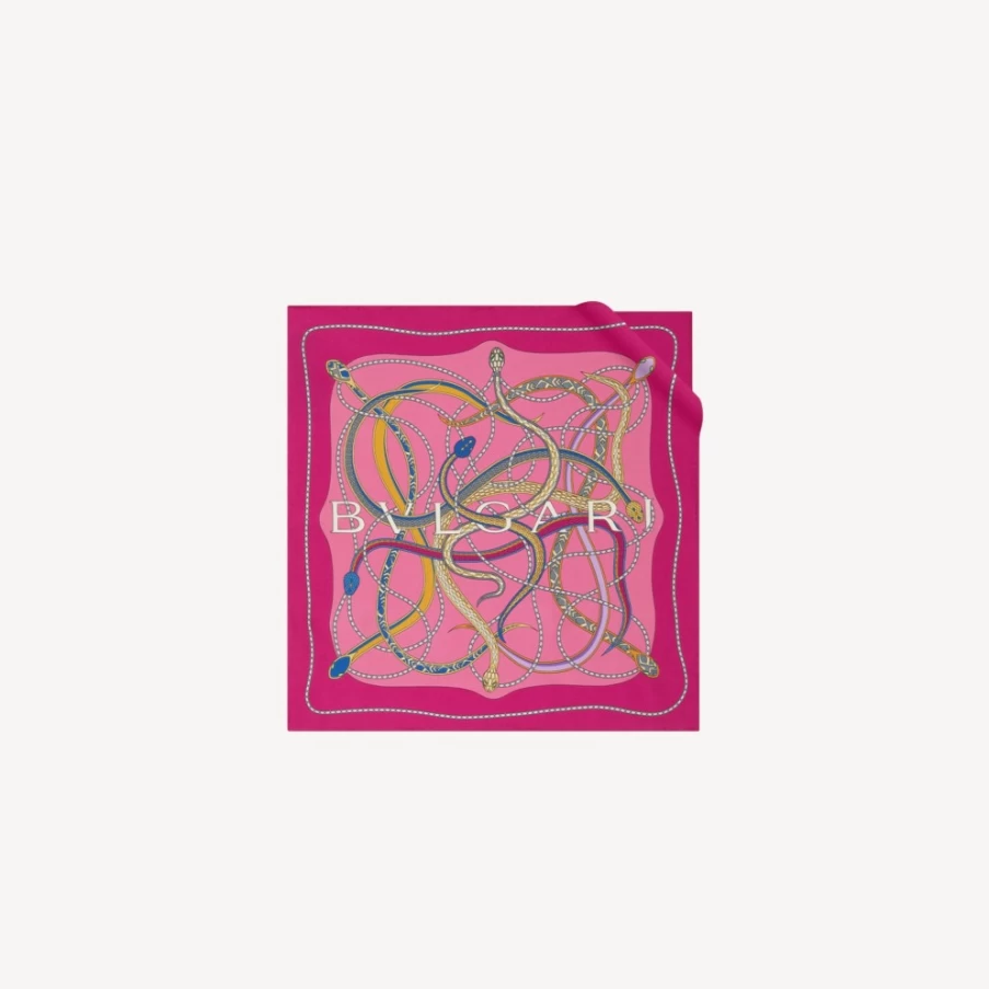 BVLGARI Serpenti 75 Pink Scarf for Men - Luxury Silk Accessory