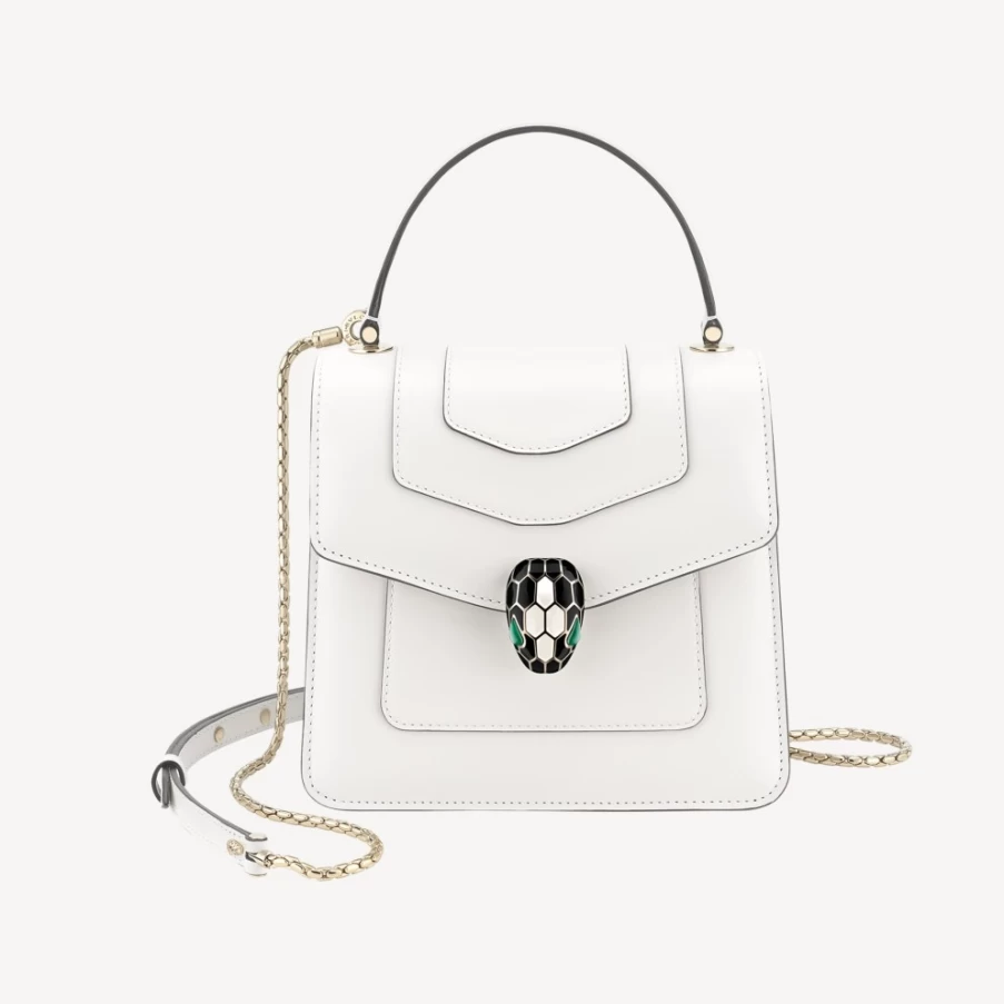 BVLGARI Serpenti Forever Top Handle Bag in White for Women | Luxury Designer Handbag