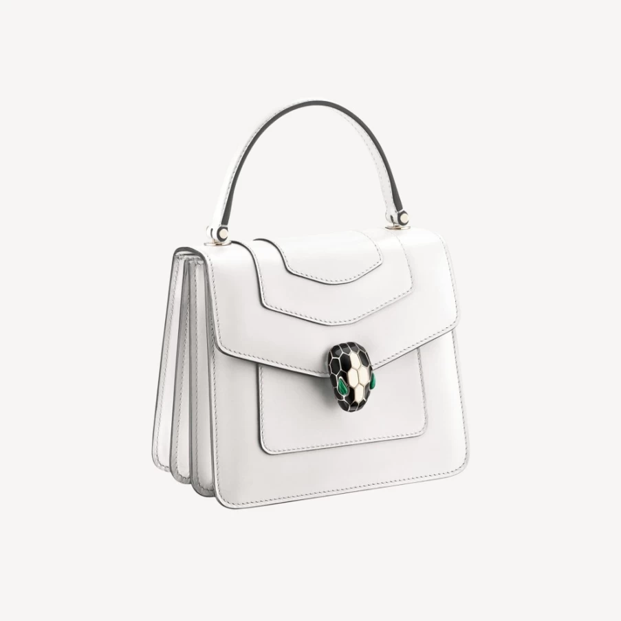 BVLGARI Serpenti Forever Top Handle Bag in White for Women | Luxury Designer Handbag