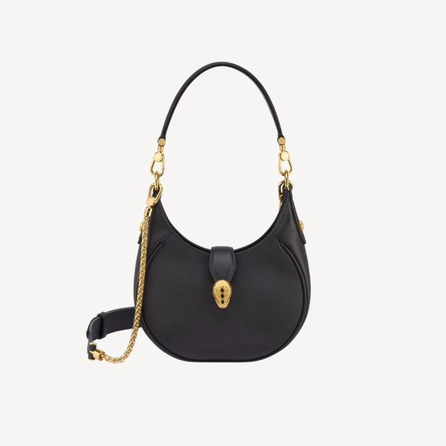 BVLGARI Serpenti Ellipse Black Leather Crossbody Bag for Women