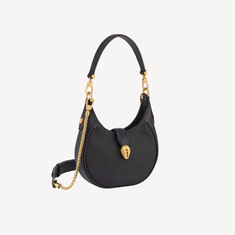 BVLGARI Serpenti Ellipse Black Leather Crossbody Bag for Women