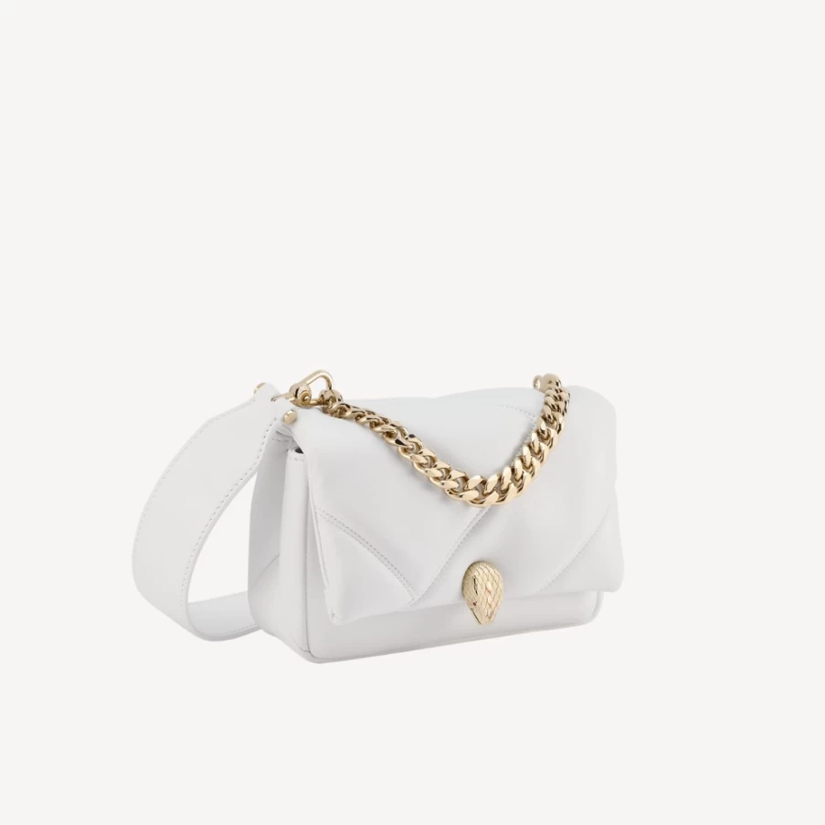 BVLGARI Serpenti White Cabochon Maxi Chain Crossbody Mini Bag for Women