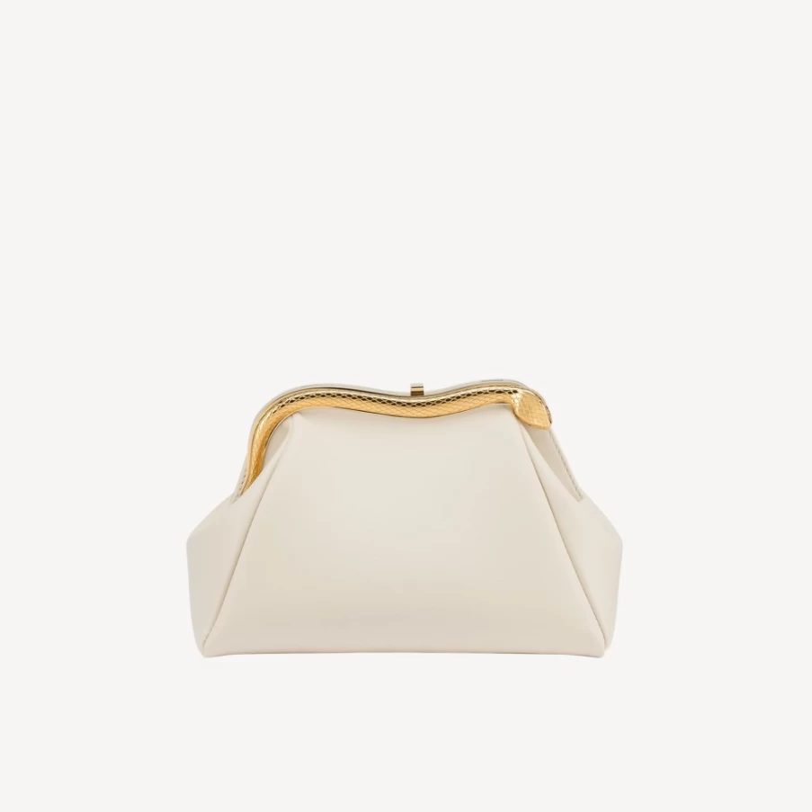 BVLGARI Ivory Serpentine Pouch for Women | Luxury Leather Clutch