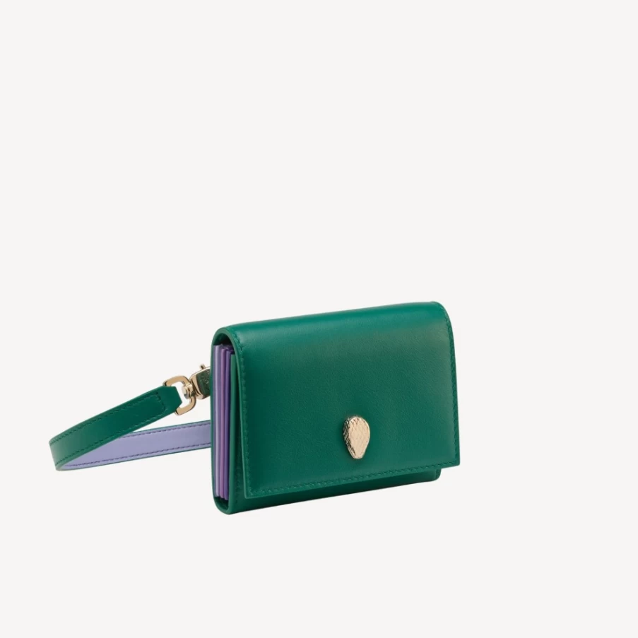 BVLGARI Serpenti Forever Green Crossbody Card Holder for Women
