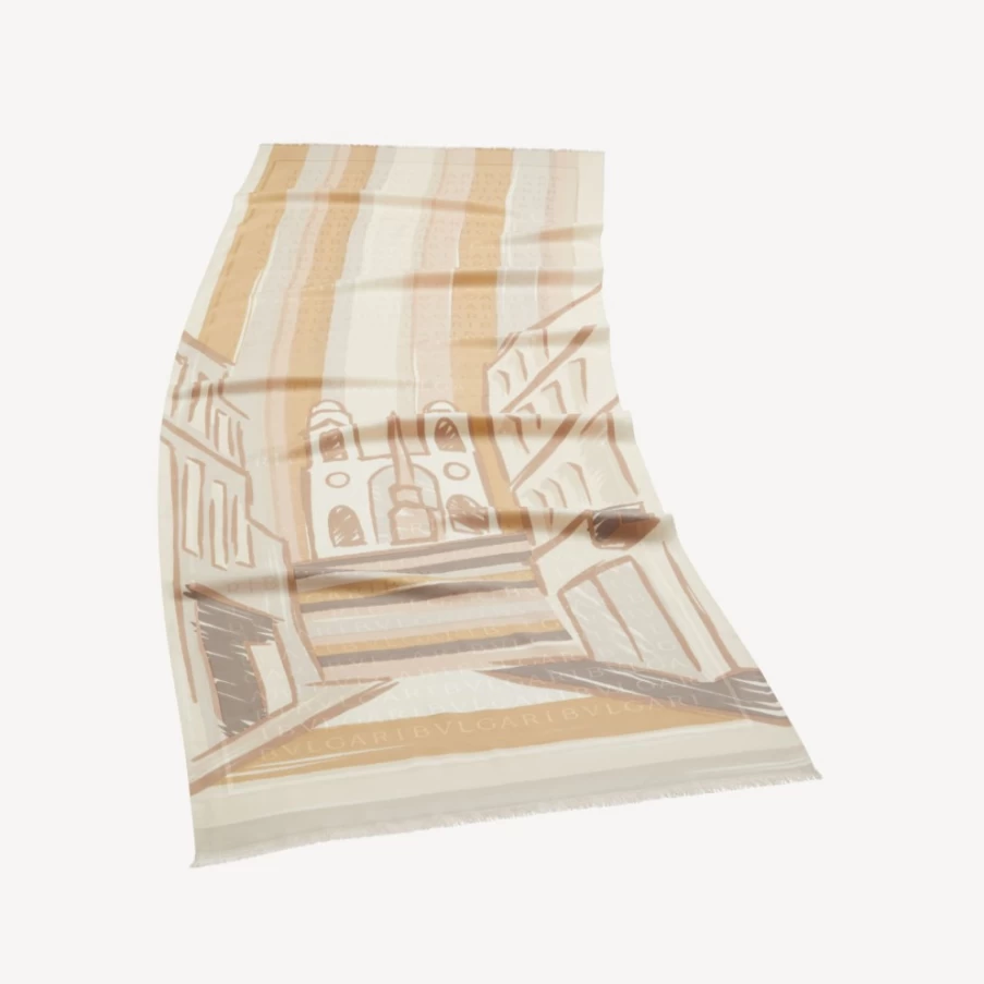 BVLGARI Men's Beige Logomania Stole - Luxury Branded Scarf for Men
