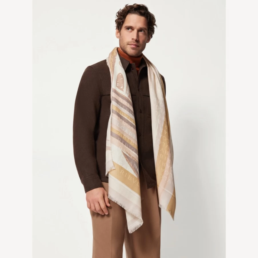 BVLGARI Men's Beige Logomania Stole - Luxury Branded Scarf for Men