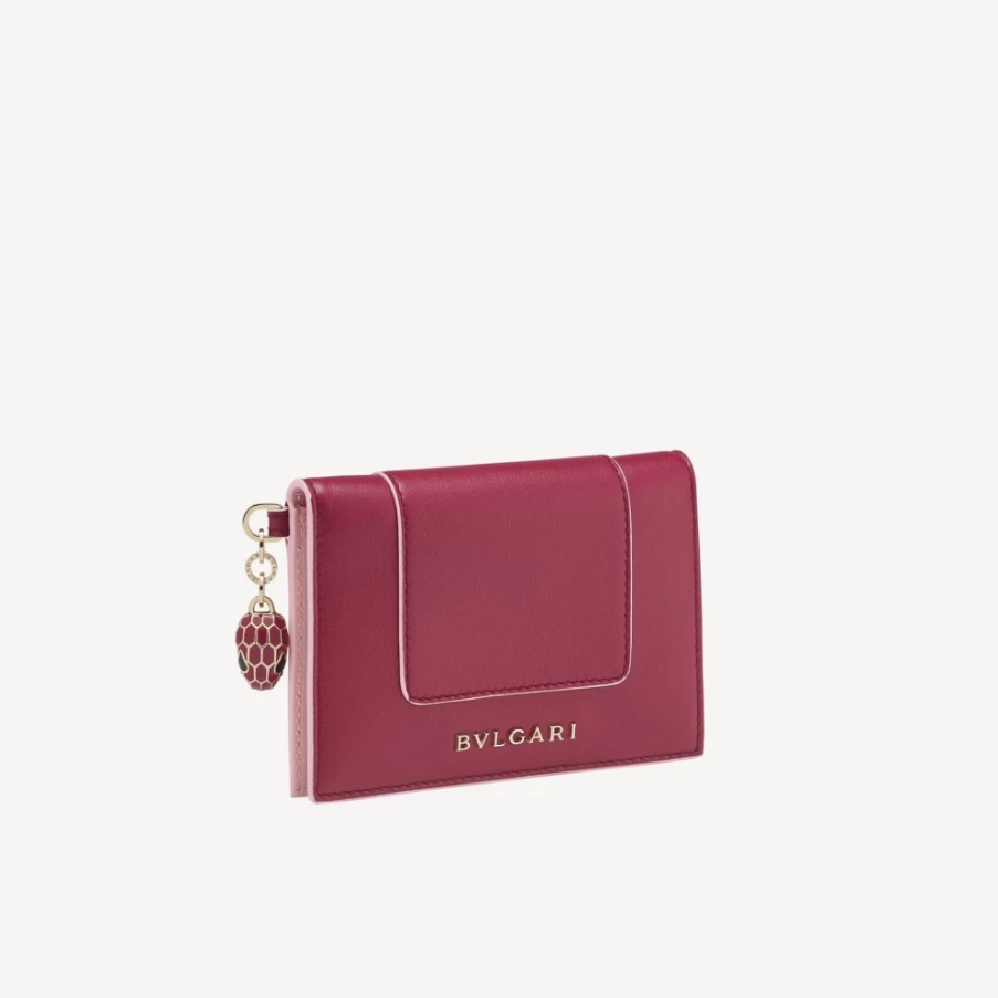 BVLGARI Serpenti Forever Red Leather Card Holder for Women | Luxury Designer Wallet