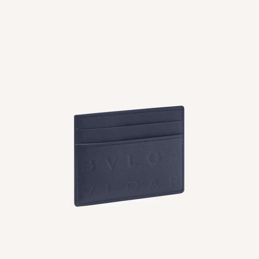 BVLGARI Blue Leather Logo Infinitum Card Holder for Women
