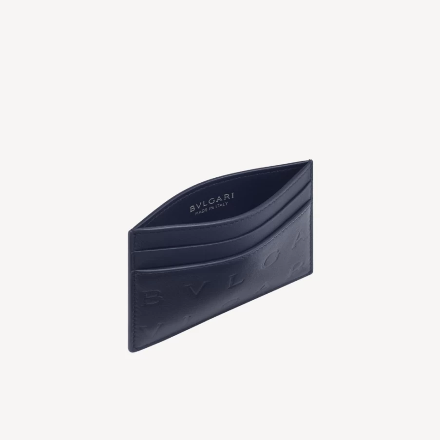 BVLGARI Blue Leather Logo Infinitum Card Holder for Women