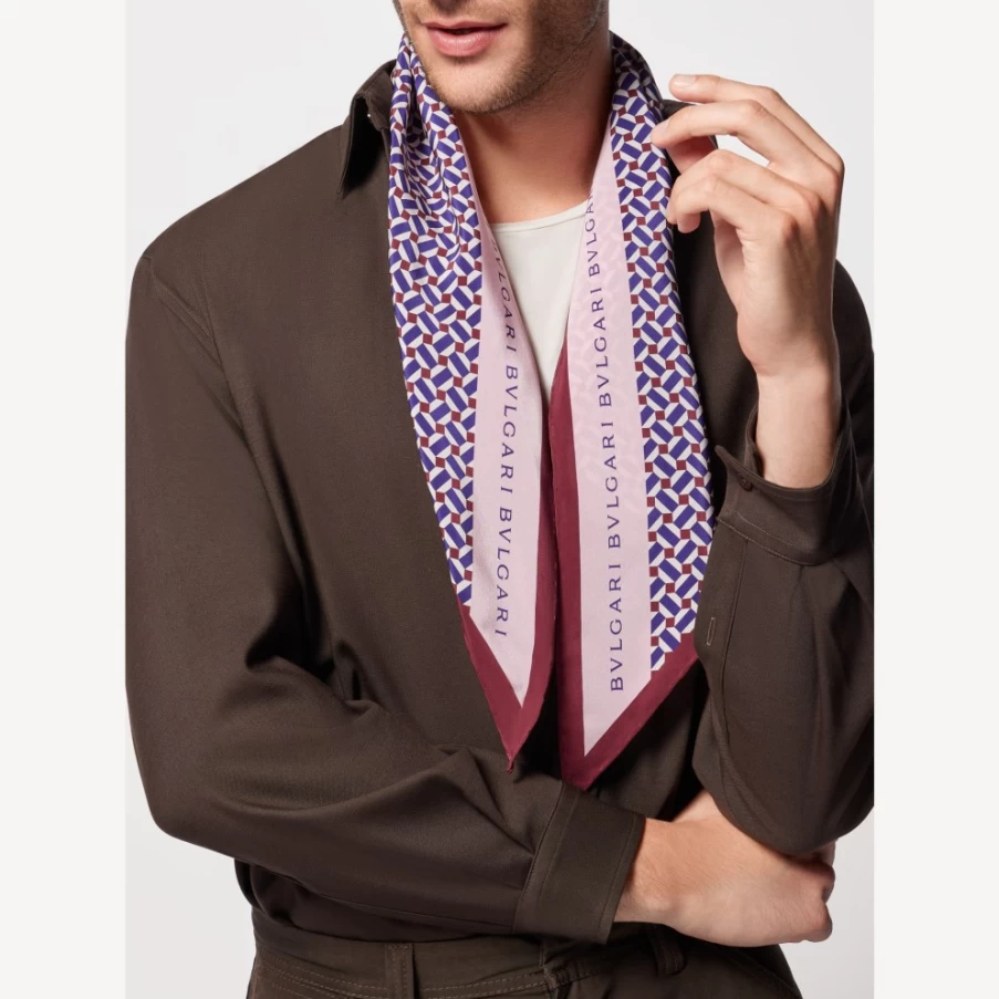 BVLGARI Men's Red Heritage Triangle Scarf - Luxury Cashmere Wrap for Men